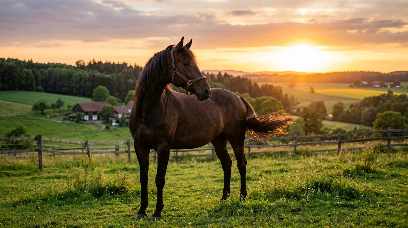 Pferd auf Koppel — Sinnbild für die Entscheidung Versicherung ja/nein